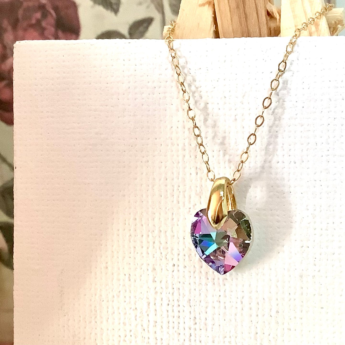 Collier cœur Vitrail Light  pendentif cristal Swarovski chaîne maillon ovale acier inox doré