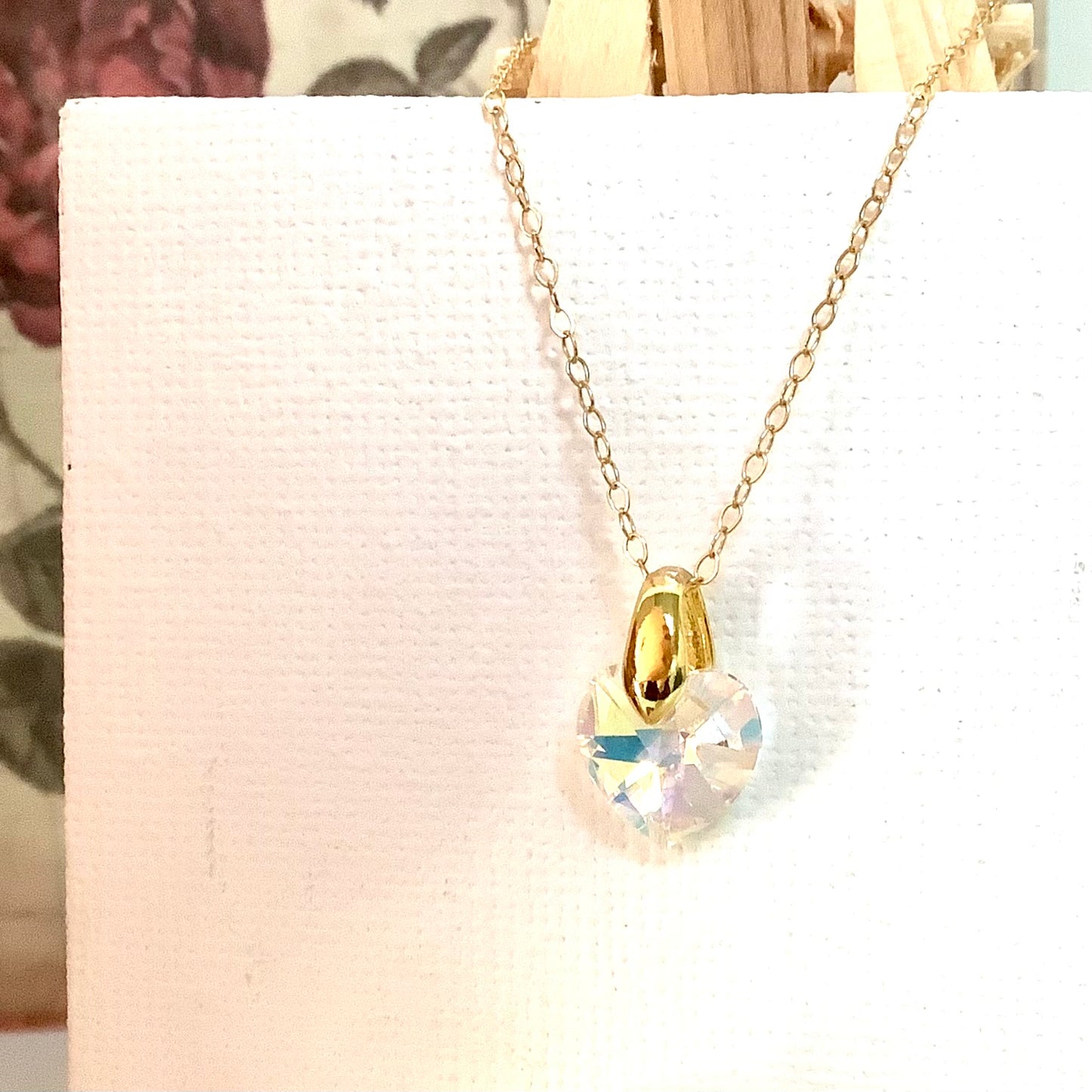 Collier cœur Crystal pendentif cristal Swarovski chaîne maillon ovale acier inox doré