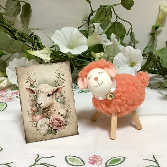 Mouton peluche orange décoration ht 10 cm