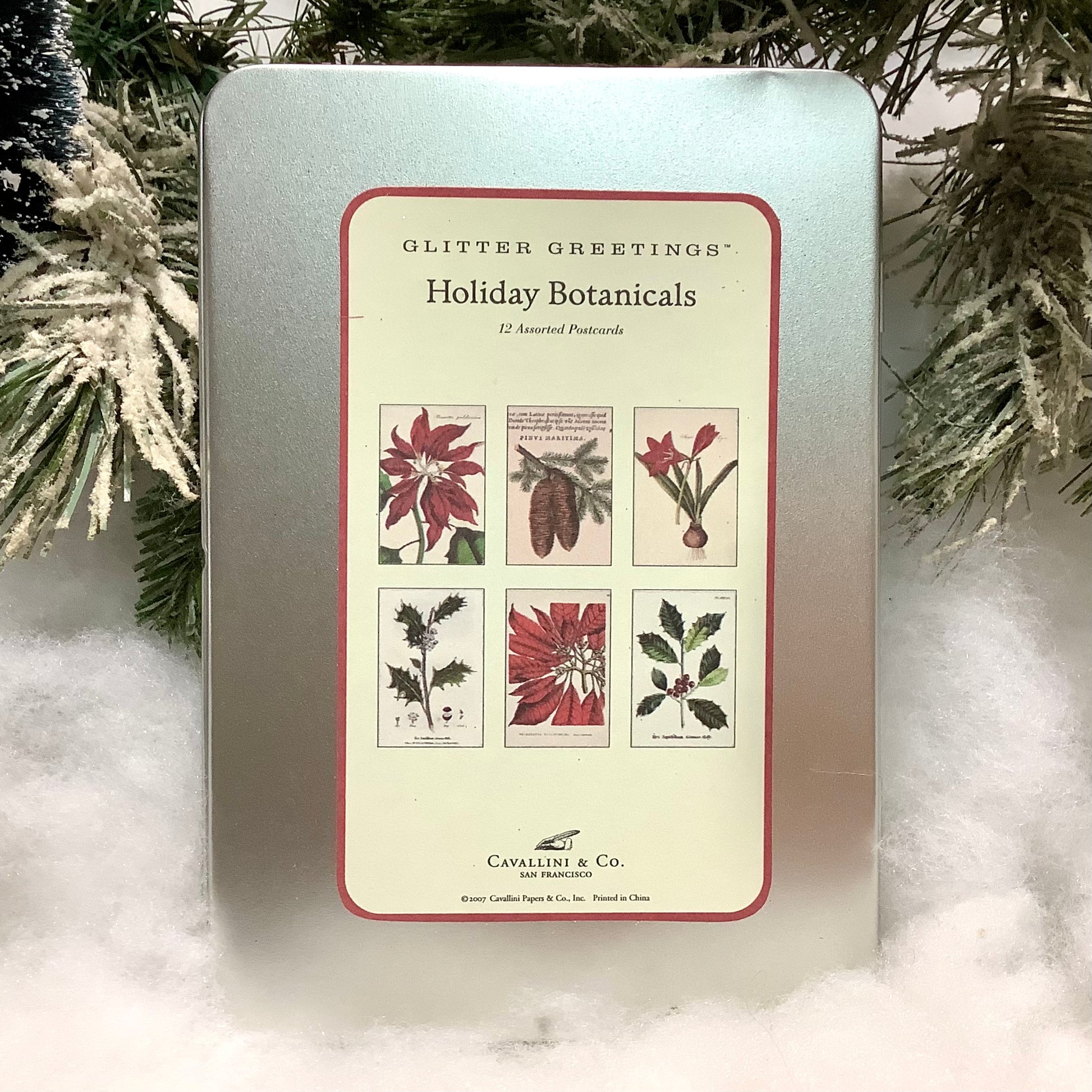 Coffret métal cartes pailletées botaniques vintage Holiday Botanicals &nbsp;Cavallini&amp;Co