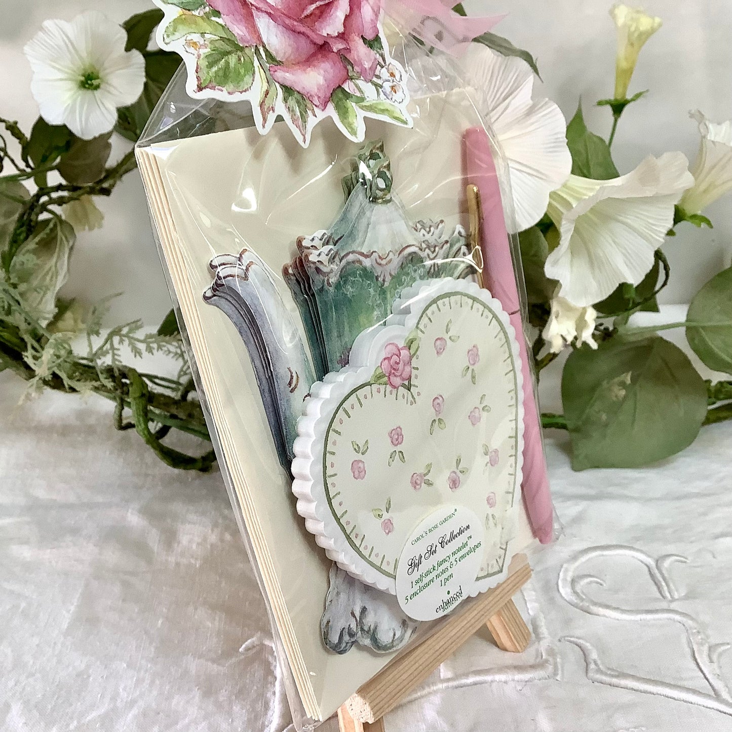 Cartes enveloppes bloc notes vintage royal garden théière cœur
