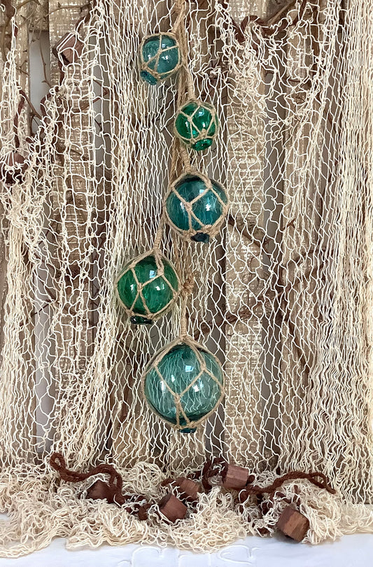 Guirlande de boules de casier verre bleu vert décoration marine ht 65 cm