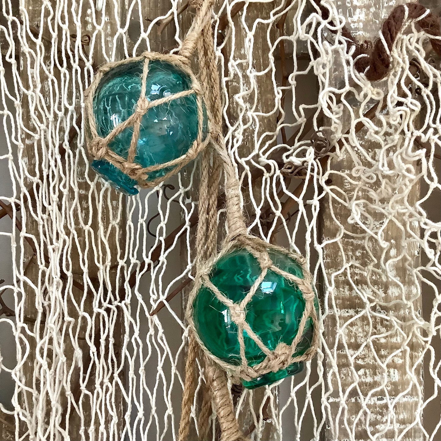 Guirlande de boules de casier verre bleu vert décoration marine ht 65 cm