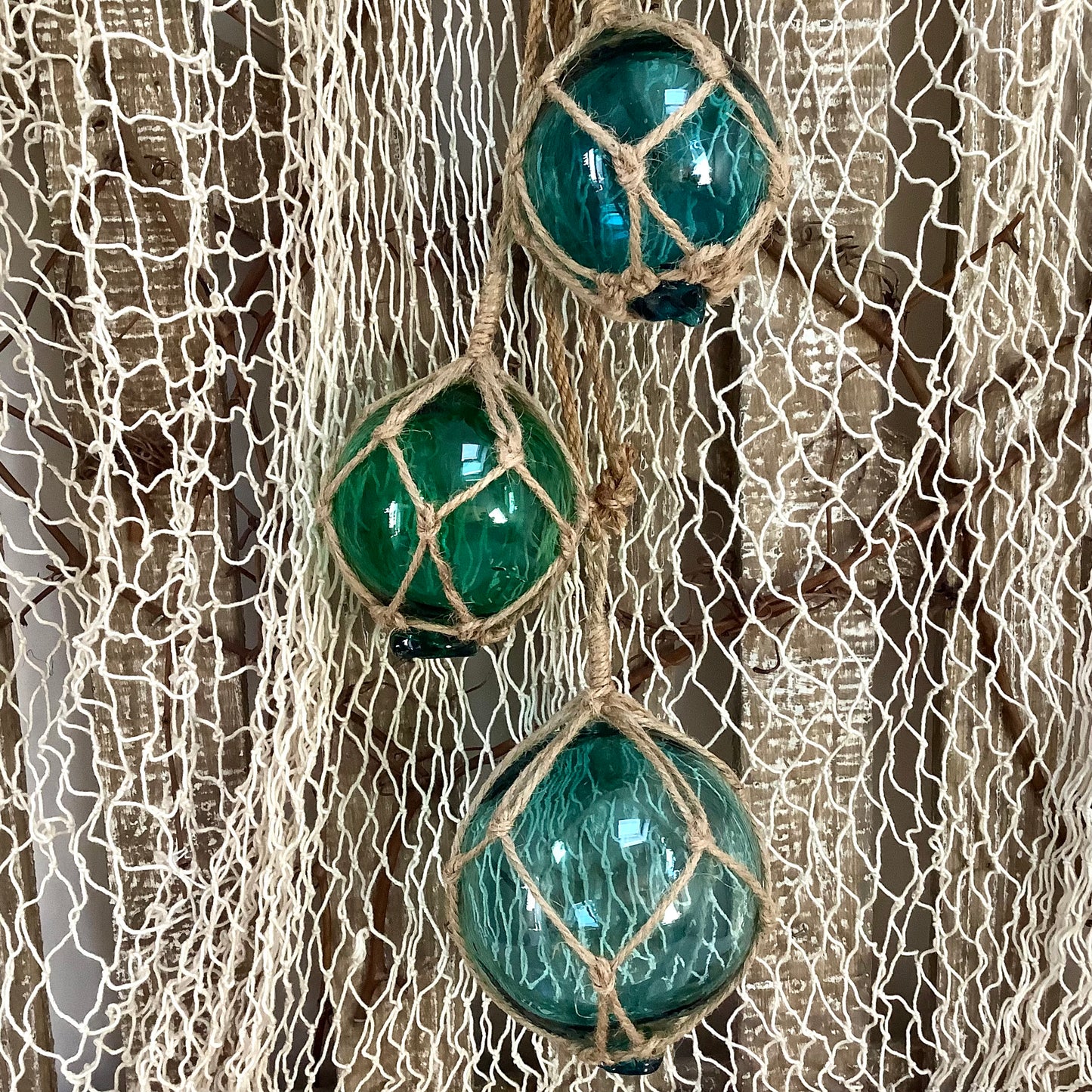 Guirlande de boules de casier verre bleu vert décoration marine ht 65 cm