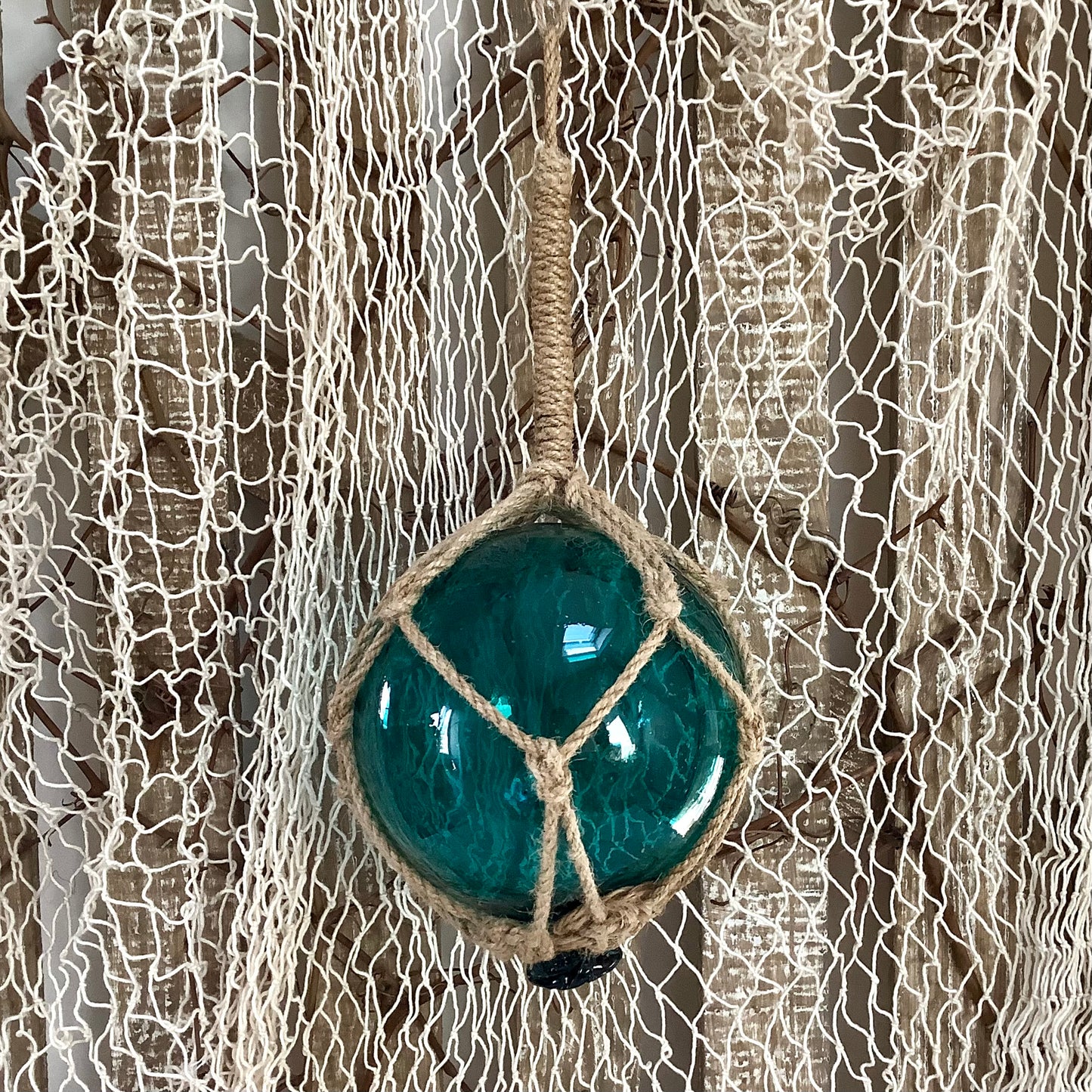 Boule de casier verre bleu aigue-marine décoration marine diamètre 13 cm