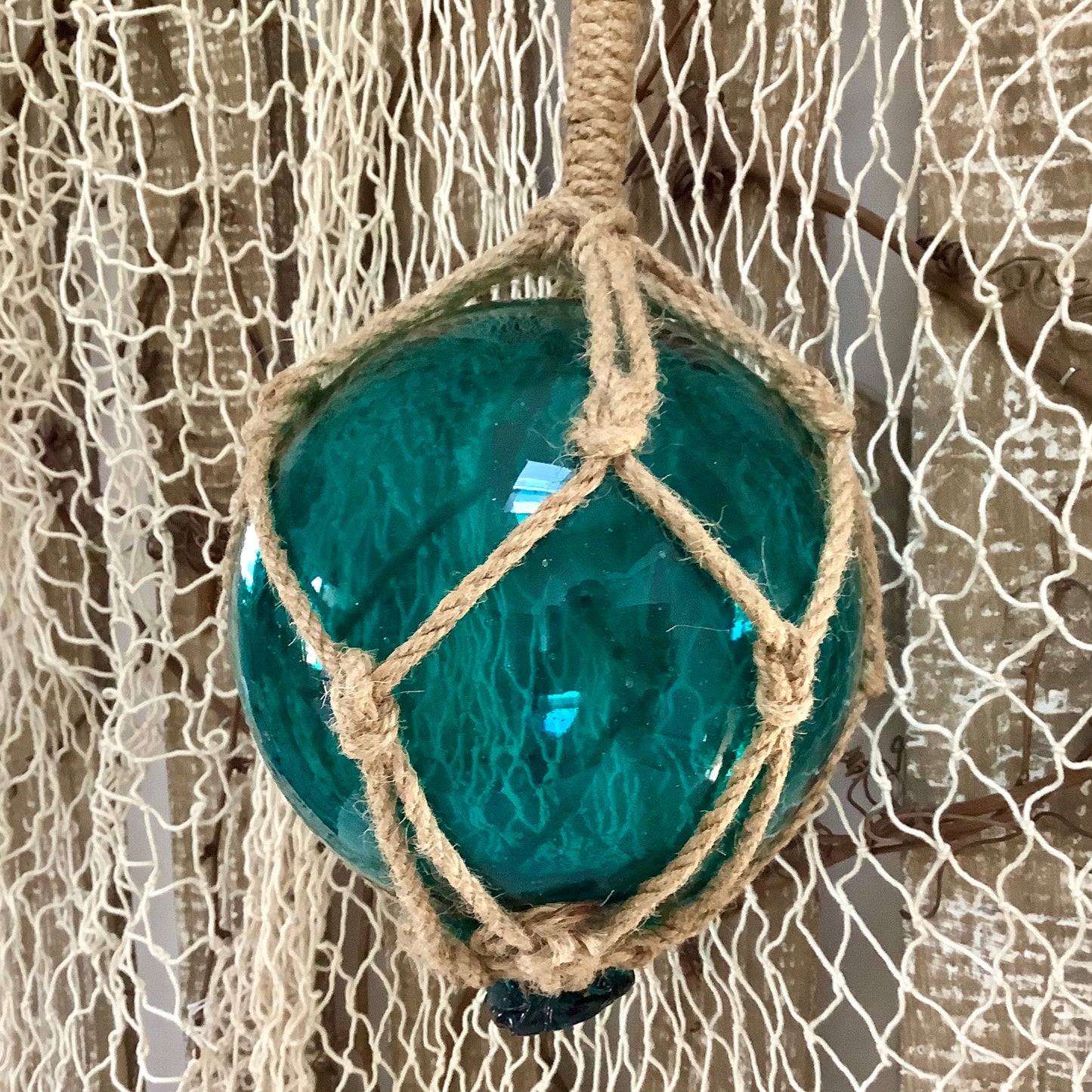 Boule de casier verre bleu aigue-marine décoration marine diamètre 13 cm