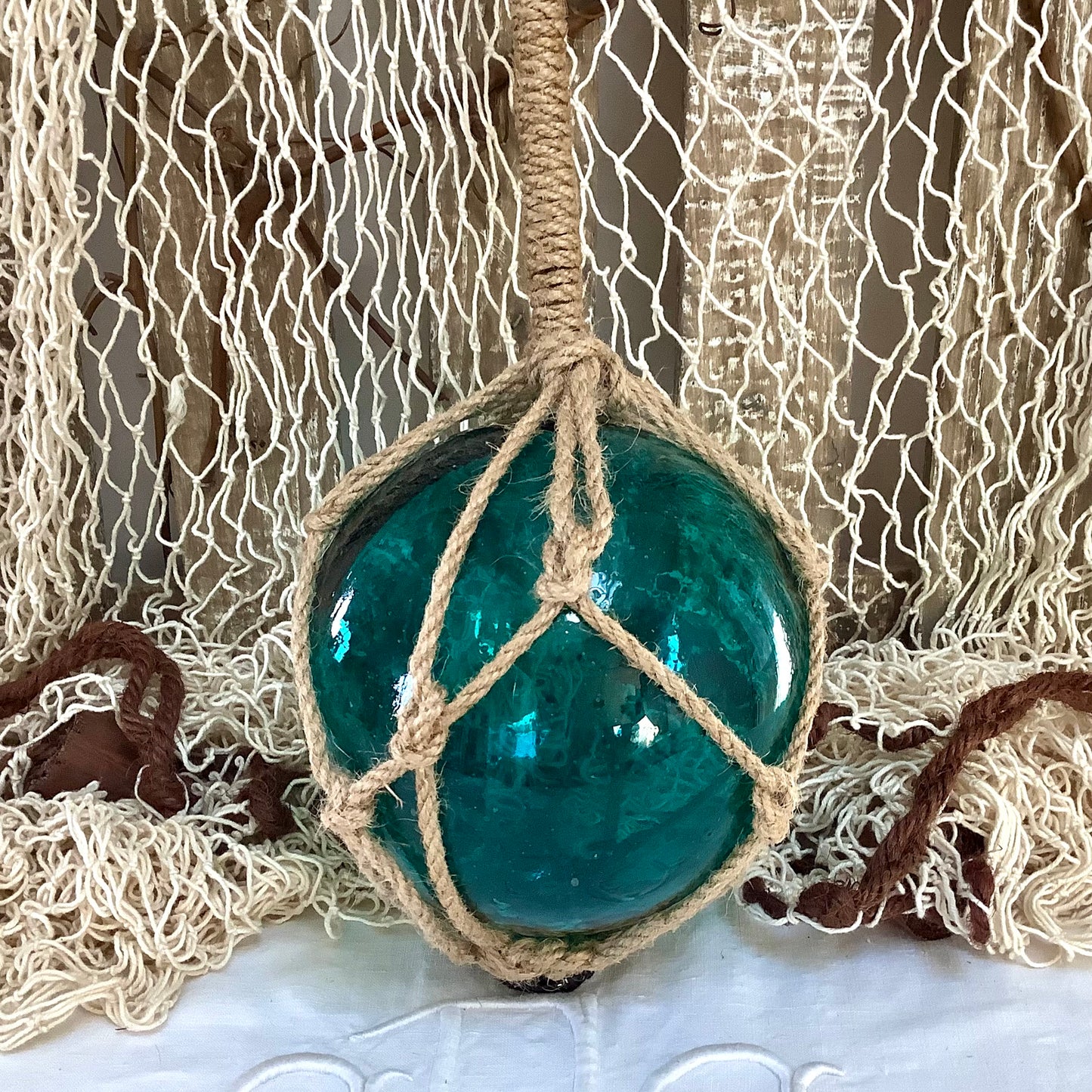 Boule de casier verre bleu aigue-marine décoration marine diamètre 13 cm