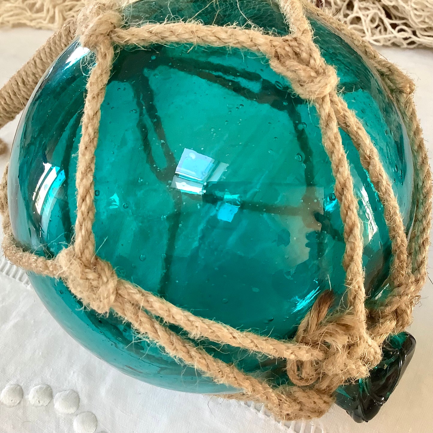 Boule de casier verre bleu aigue-marine décoration marine diamètre 13 cm