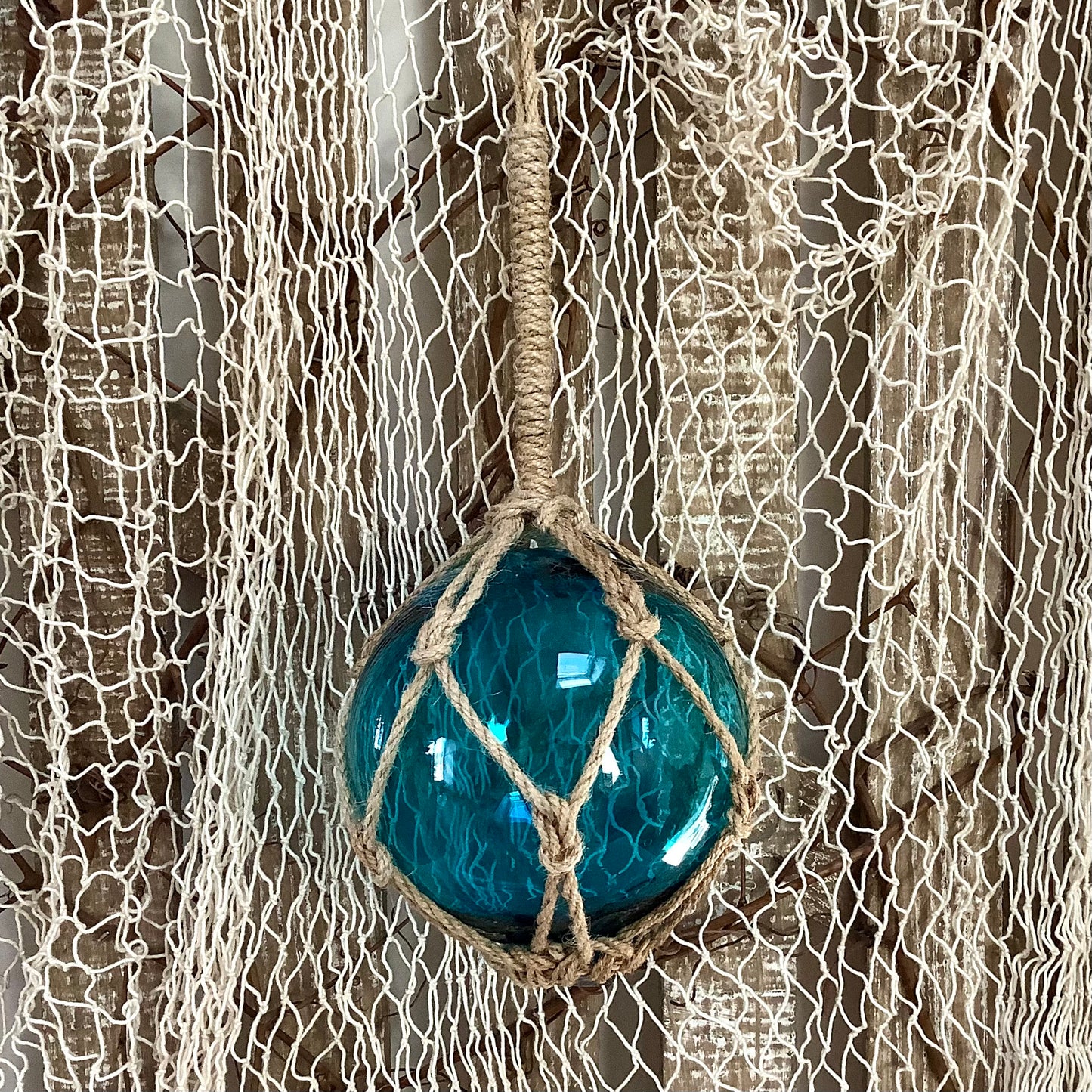 Boule de casier verre bleu turquoise décoration marine diamètre 13 cm