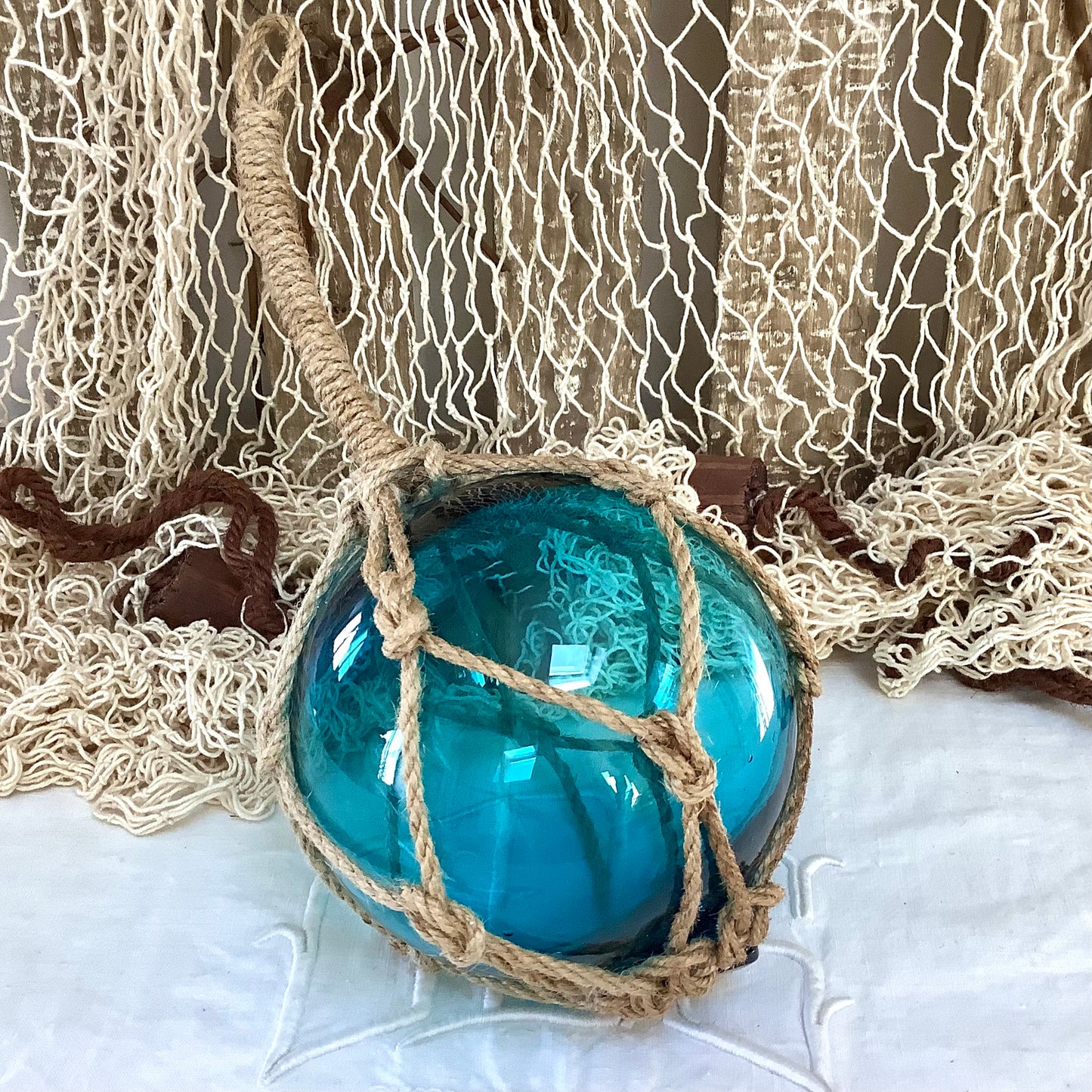 Boule de casier verre bleu turquoise décoration marine diamètre 13 cm