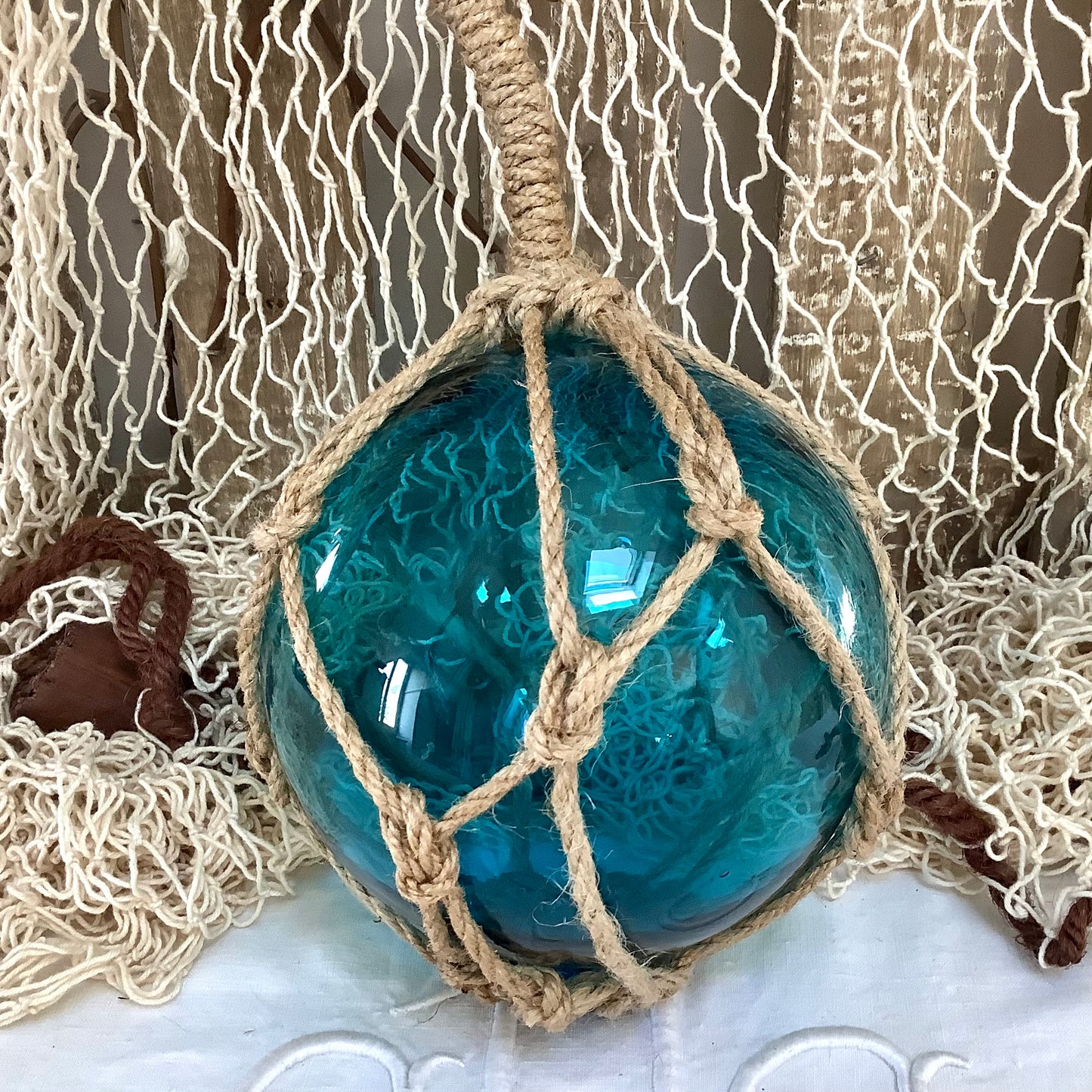 Boule de casier verre bleu turquoise décoration marine diamètre 13 cm