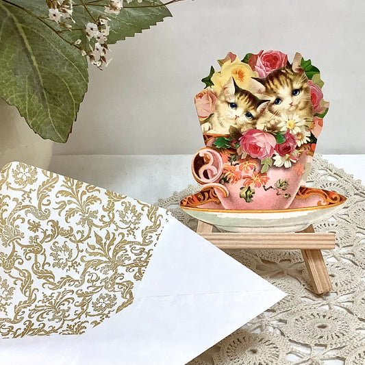 Carte victorienne vintage chat avec enveloppe
