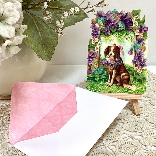 Carte enveloppe vintage 3D royal garden chien