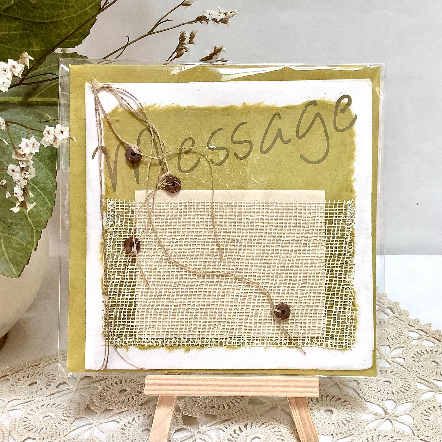 Carte postale enveloppe message papier artisanal mûrier 13,5x13,5 cm, bruit de cadre