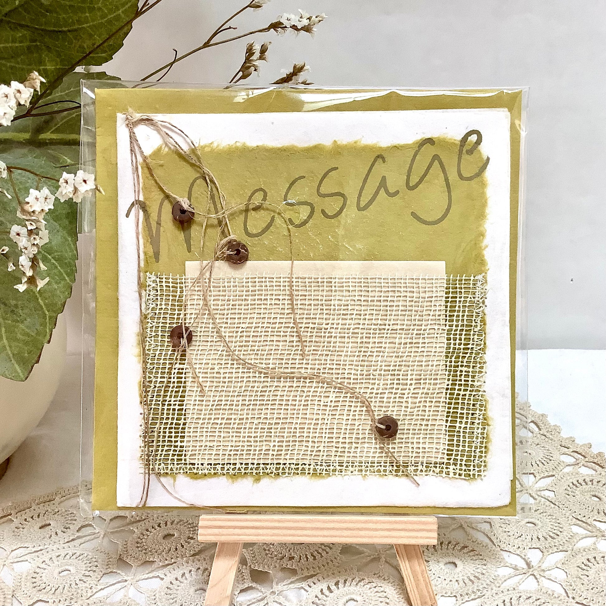 Carte postale enveloppe message papier artisanal mûrier 13,5x13,5 cm, bruit de cadre