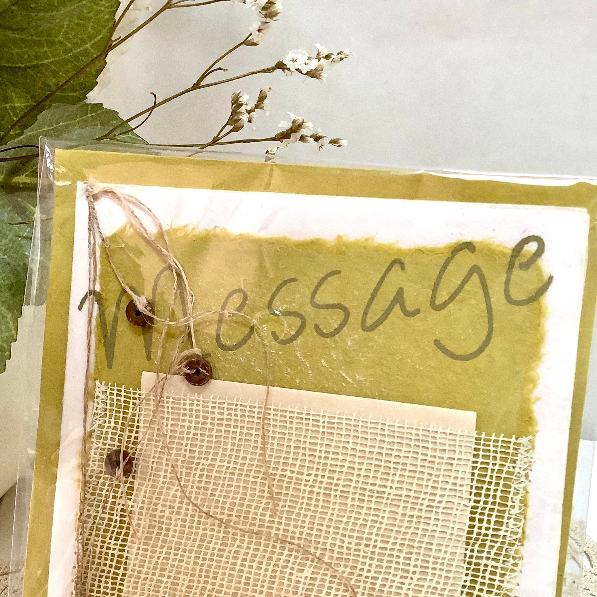 Carte postale enveloppe message papier artisanal mûrier 13,5x13,5 cm, bruit de cadre