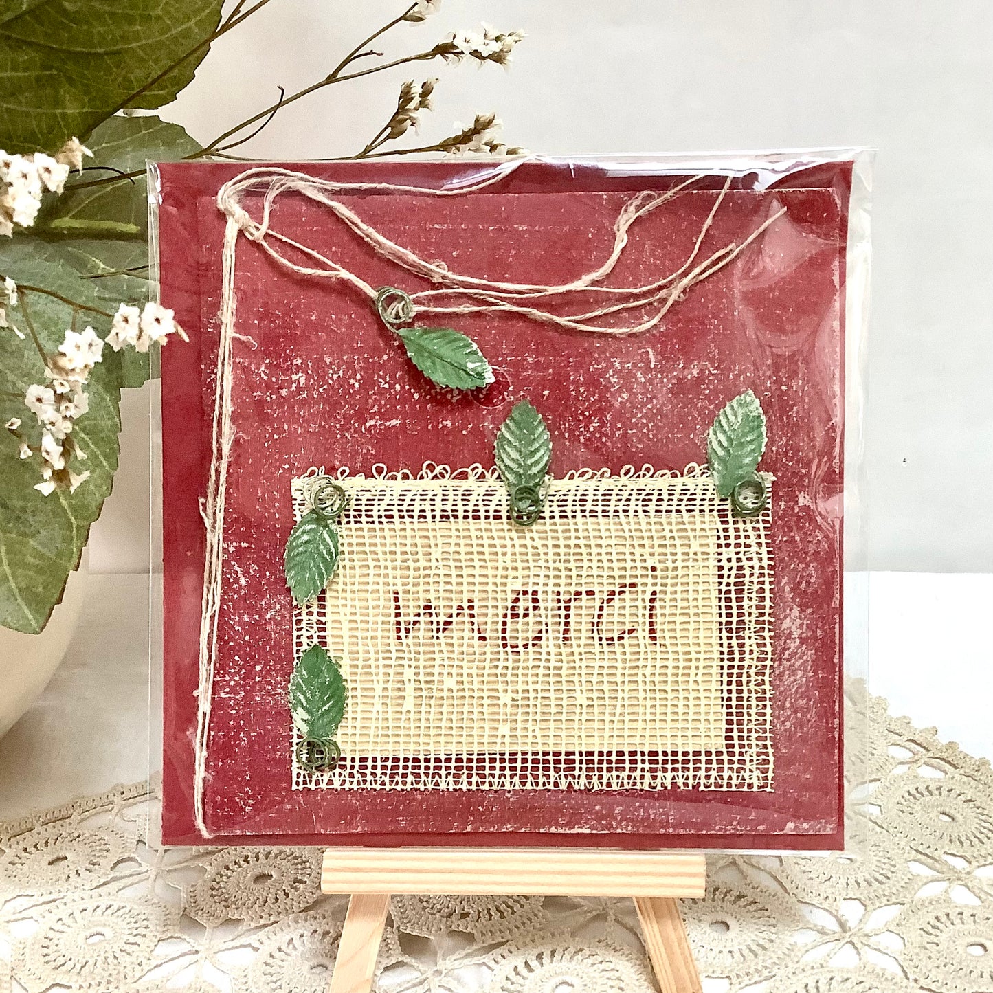 Carte postale enveloppe merci papier artisanal mûrier 13,5x13,5 cm, bruit de cadre