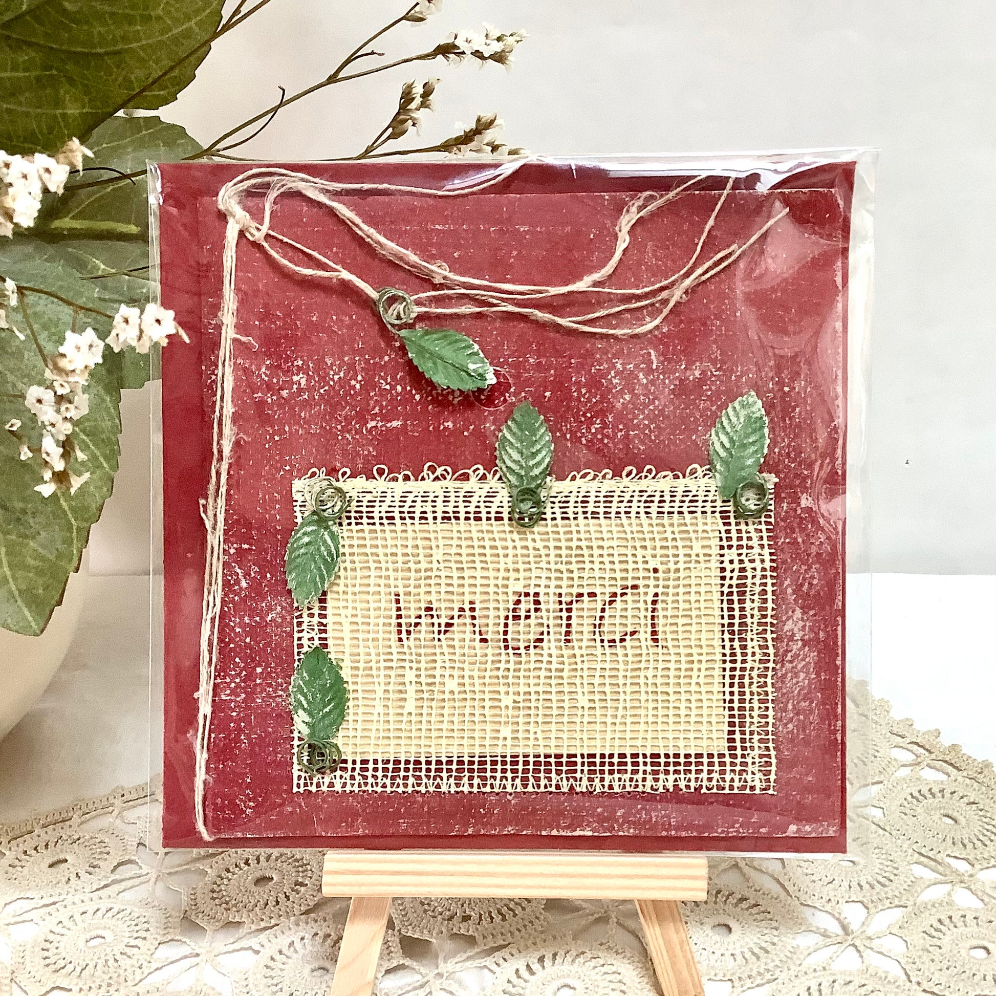 Carte postale enveloppe merci papier artisanal mûrier 13,5x13,5 cm, bruit de cadre
