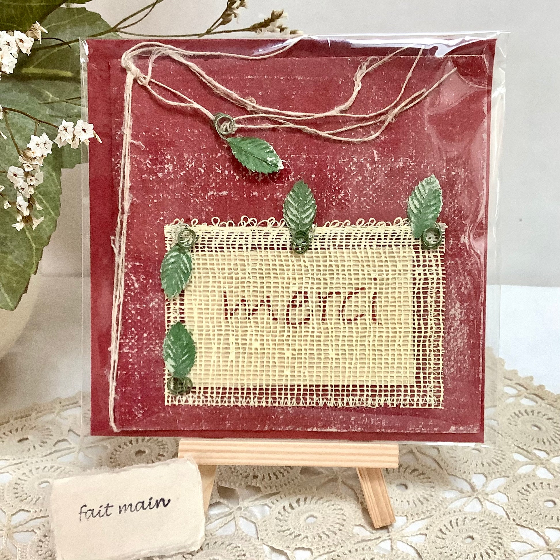 Carte postale enveloppe merci papier artisanal mûrier 13,5x13,5 cm, bruit de cadre