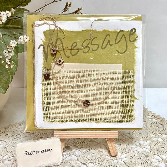 Carte postale enveloppe message papier artisanal mûrier 13,5x13,5 cm, bruit de cadre