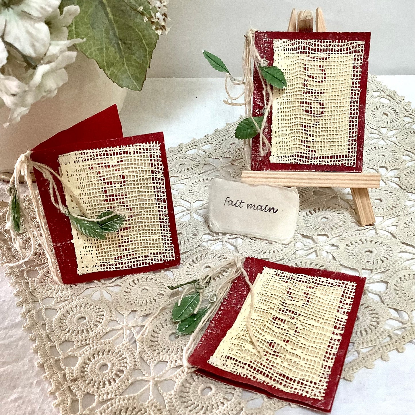Petites cartes amitié papier artisanal mûrier thème merci 6,5x8 cm, bruit de cadre