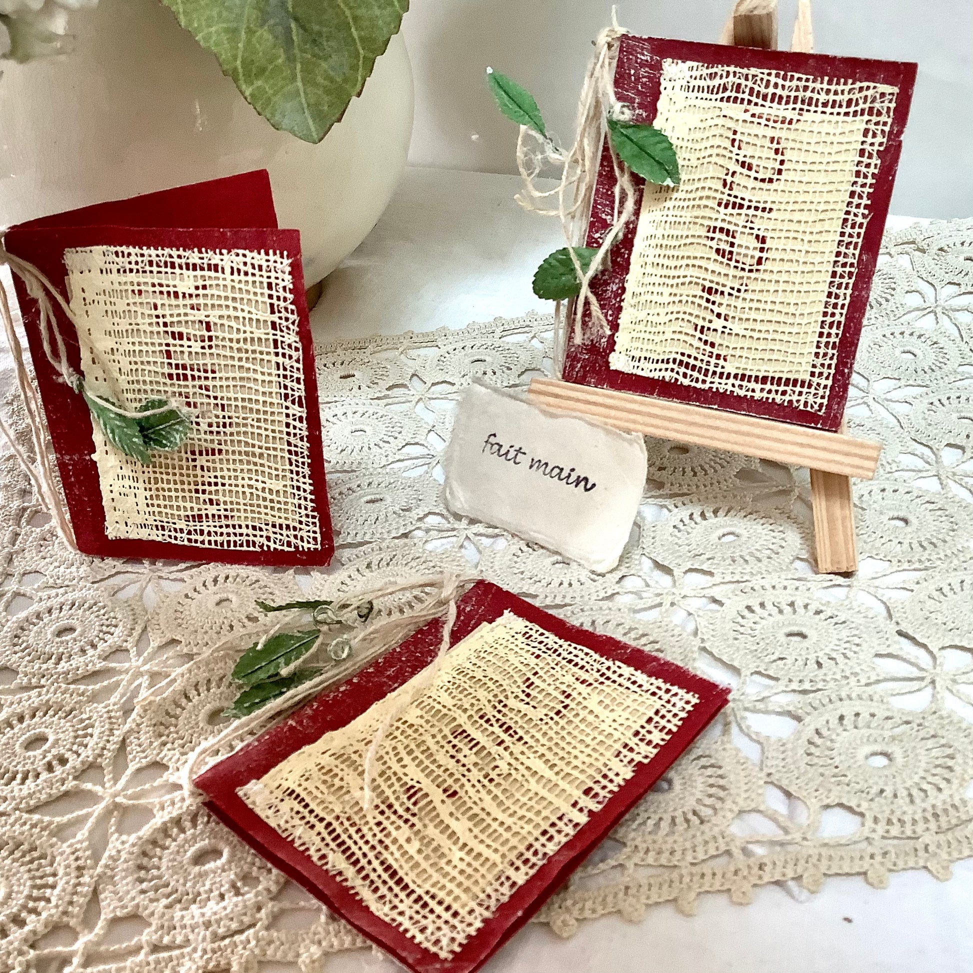 Petites cartes amitié papier artisanal mûrier thème merci 6,5x8 cm, bruit de cadre