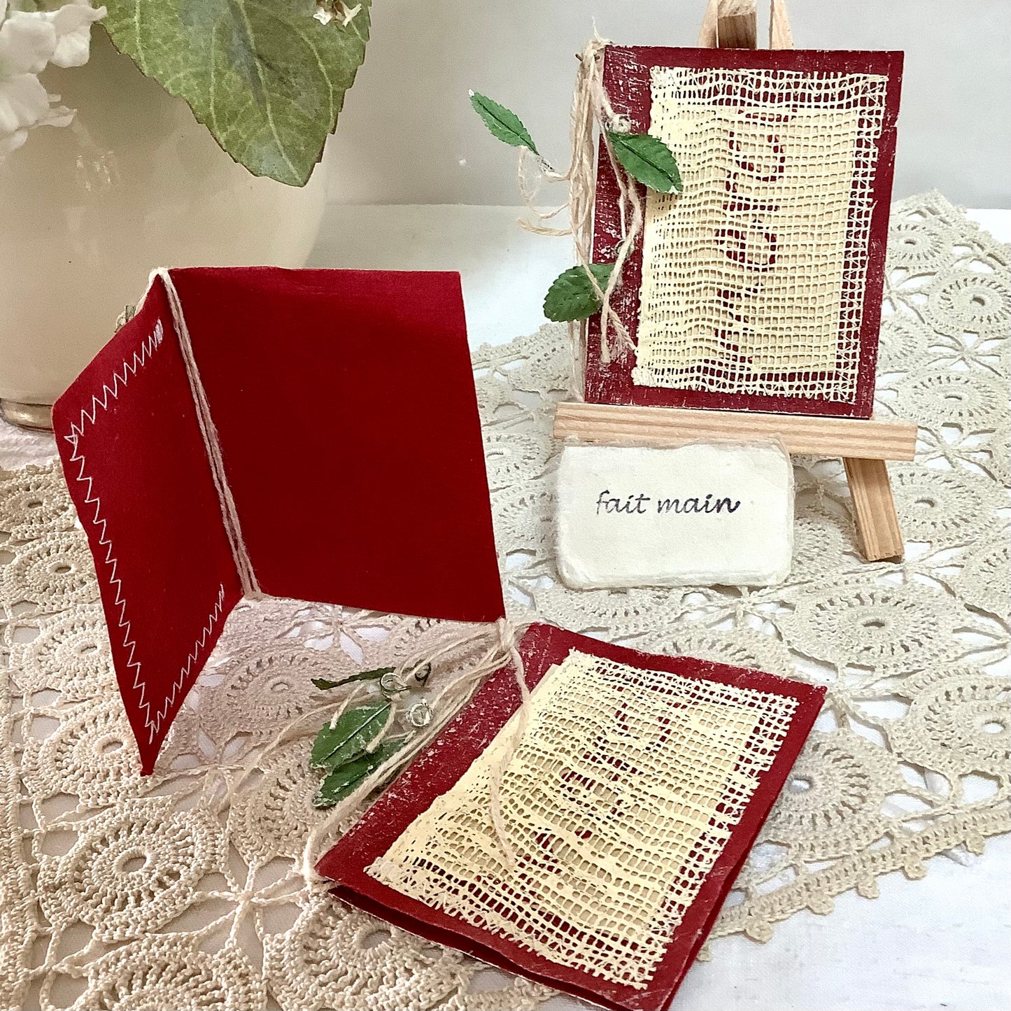 Petites cartes amitié papier artisanal mûrier thème merci 6,5x8 cm, bruit de cadre