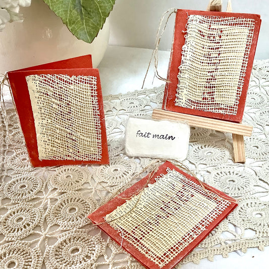 Petites cartes amitié papier artisanal mûrier thème amitié 6,5x8 cm, bruit de cadre