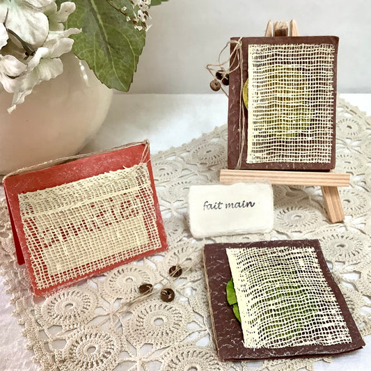 Petites cartes amitié papier artisanal mûrier thème amitié 6,5x8 cm, bruit de cadre