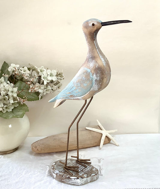 Oiseau marin bois courlis décoration marine grand modèle ht 36 cm