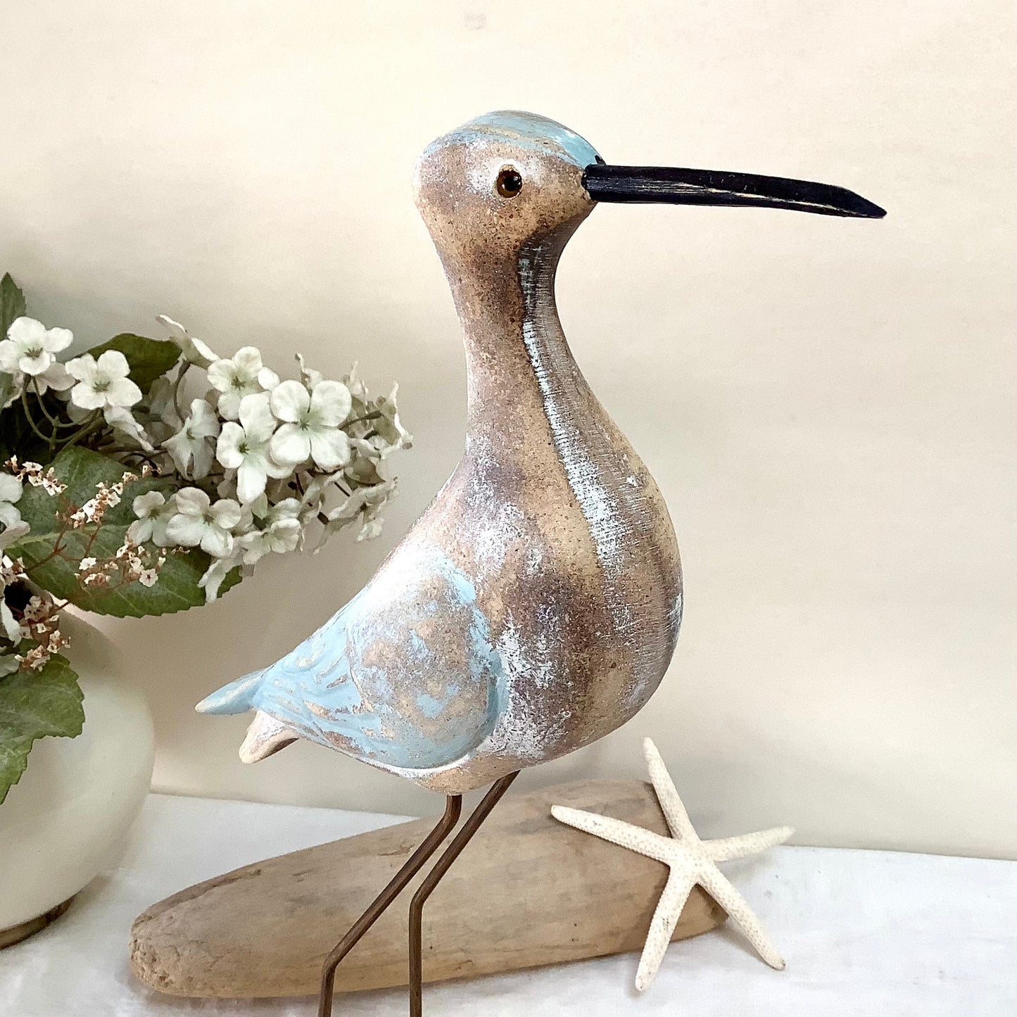 Oiseau marin bois courlis décoration marine grand modèle ht 36 cm