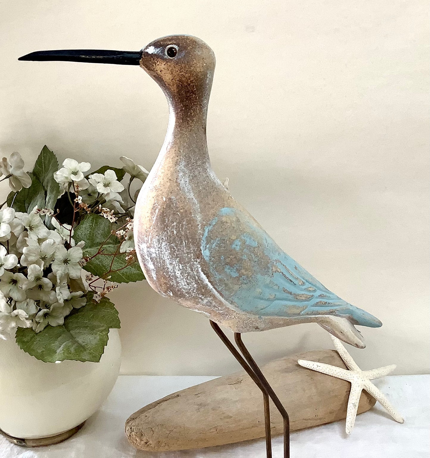 Oiseau marin bois courlis décoration marine grand modèle ht 36 cm
