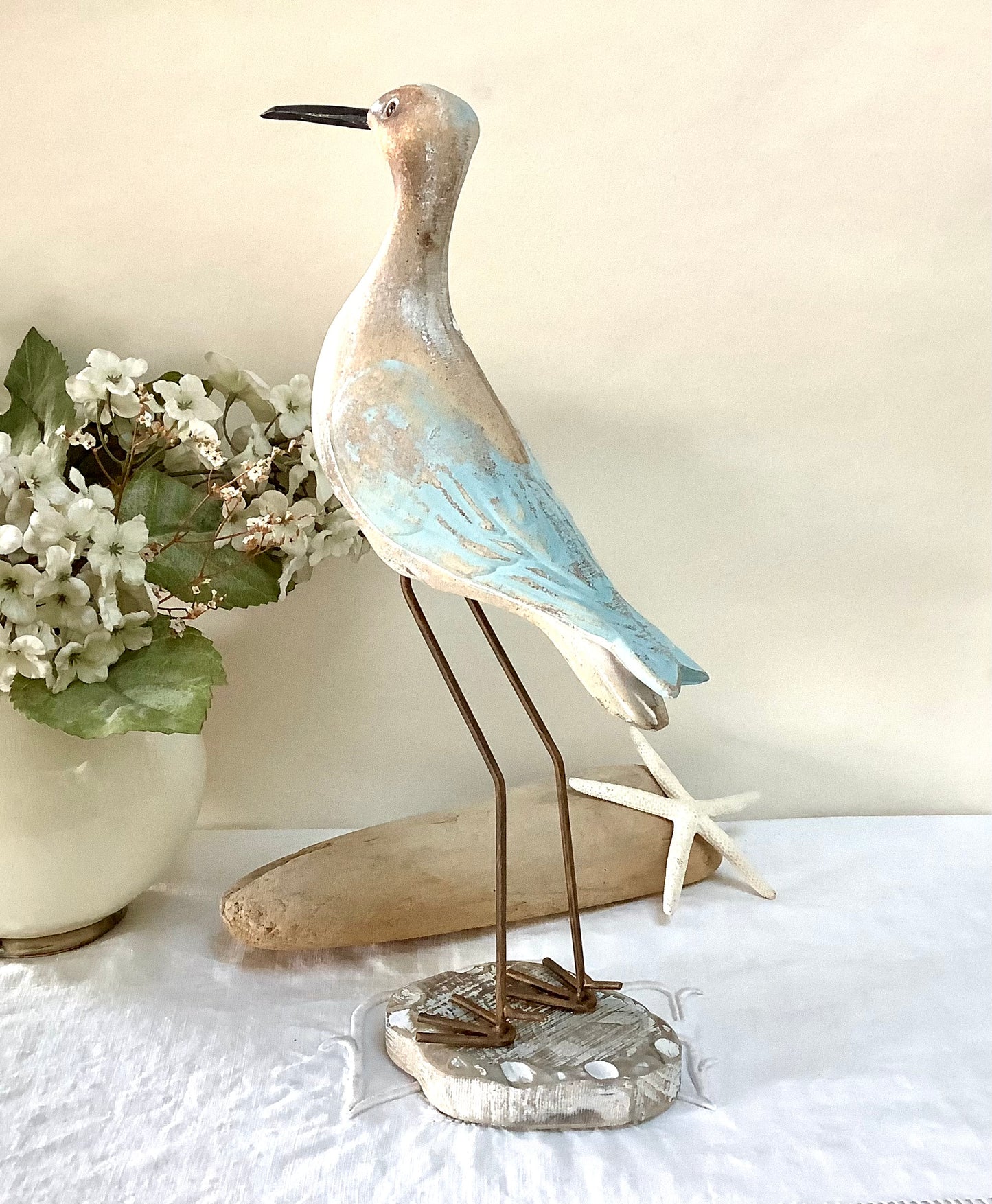 Oiseau marin bois courlis décoration marine grand modèle ht 36 cm