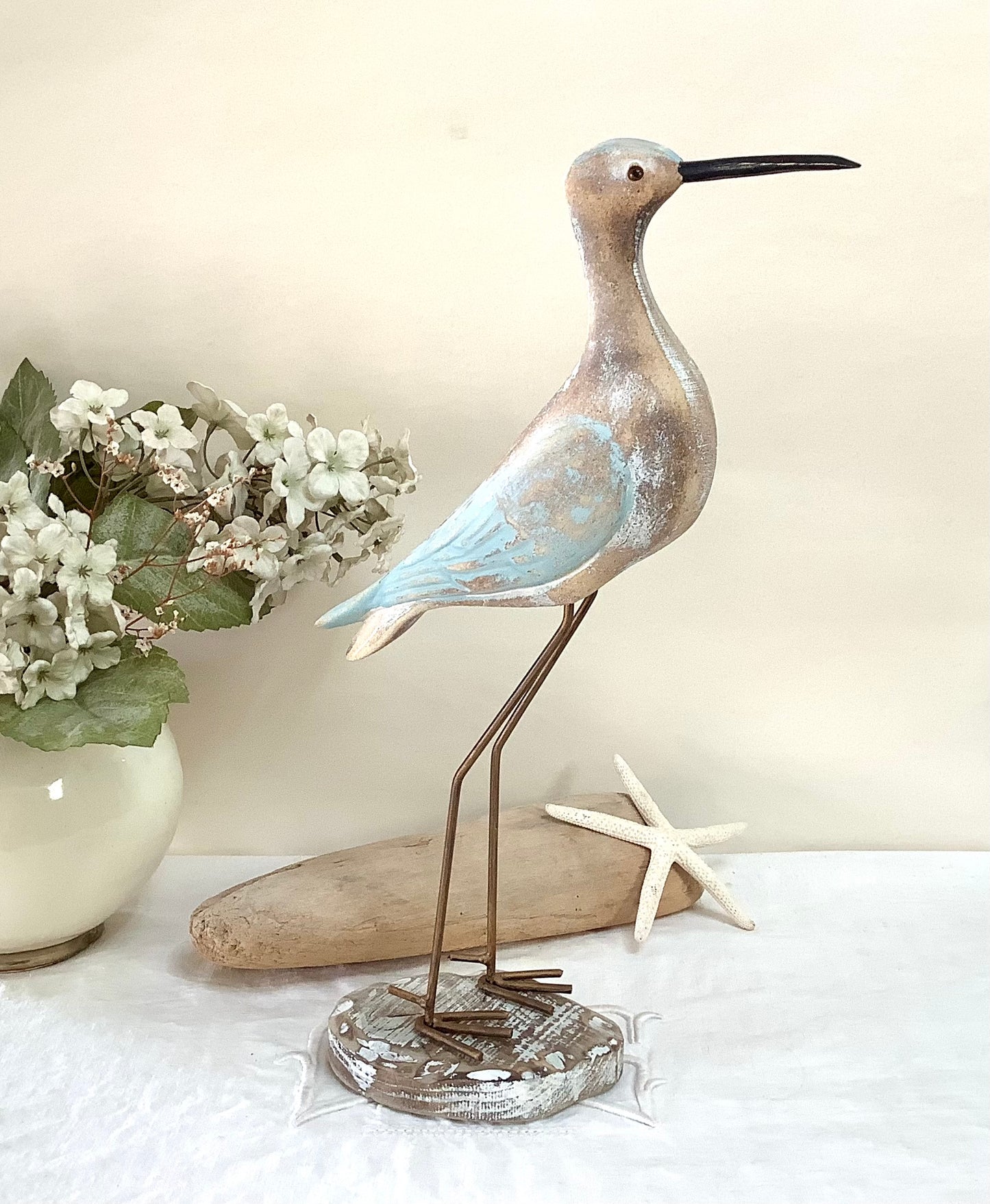Oiseau marin bois courlis décoration marine grand modèle ht 36 cm