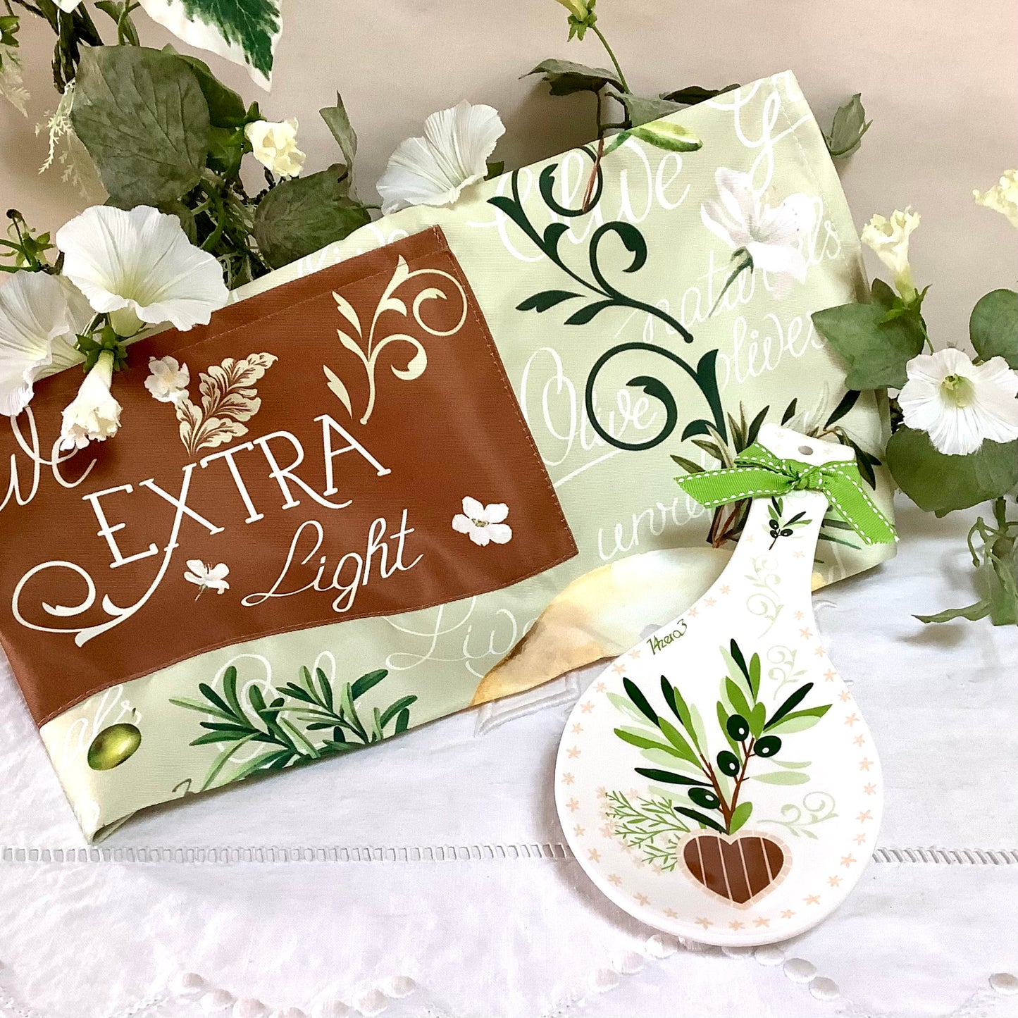 Tablier cuisine repose cuillère céramique thème olive modèle A