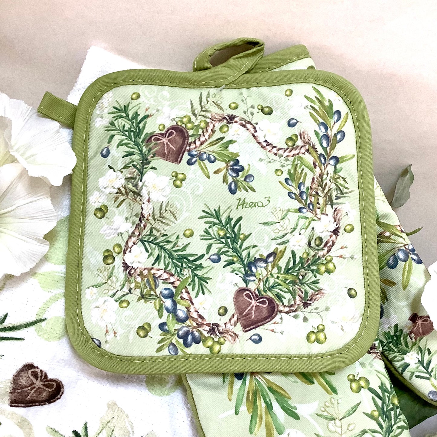 Set gant manique torchon coton modèle B