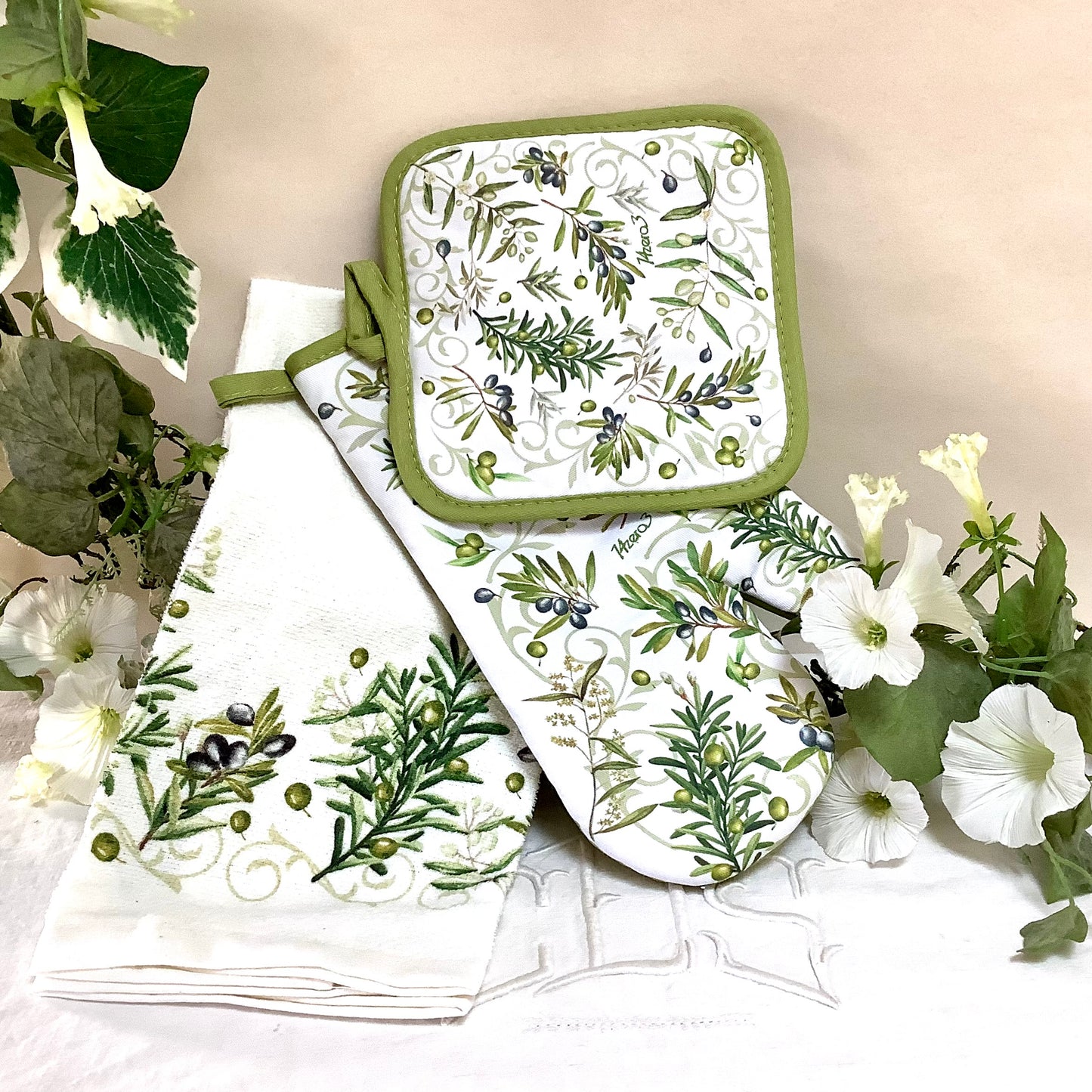 Set gant manique torchon coton modèle A