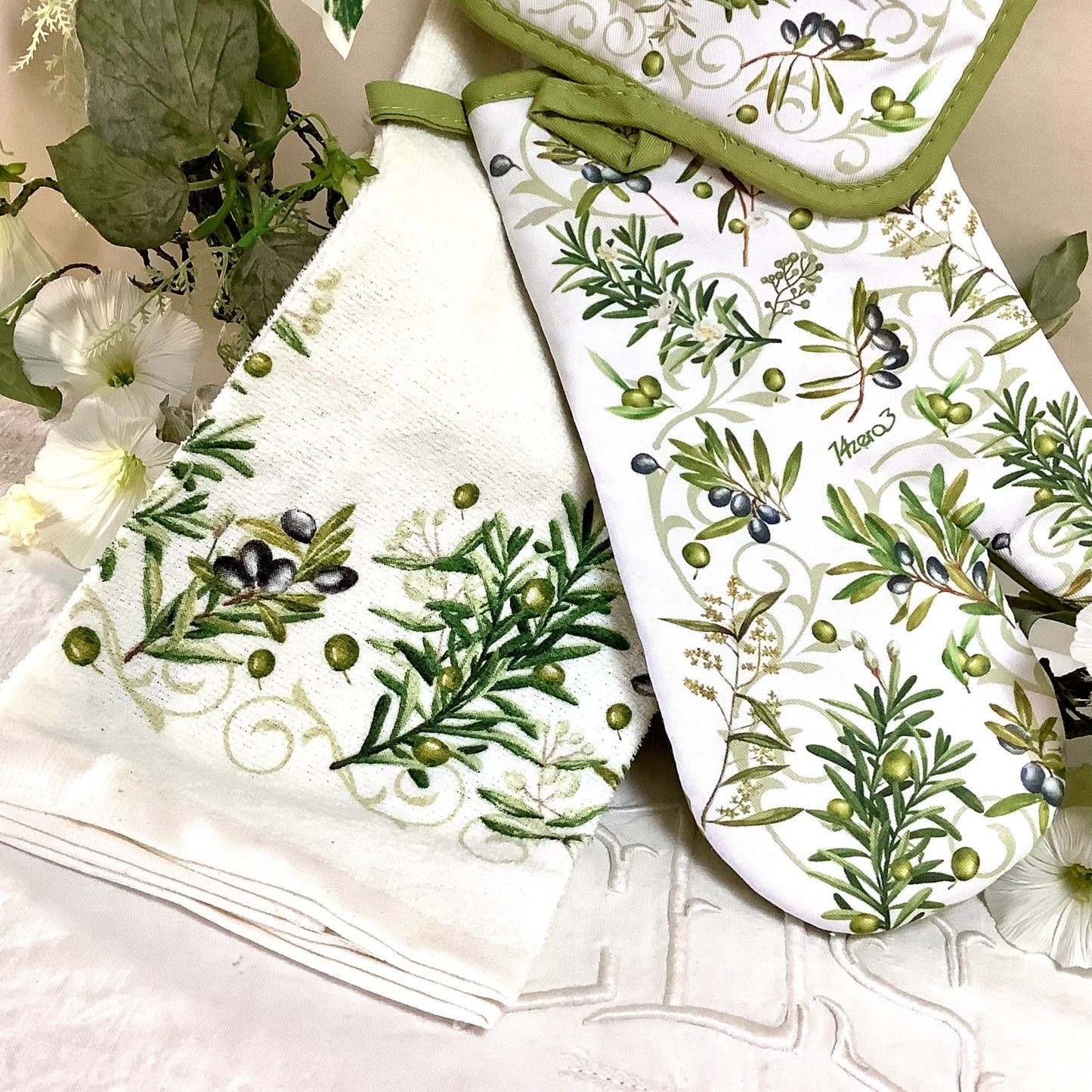 Set gant manique torchon coton modèle A