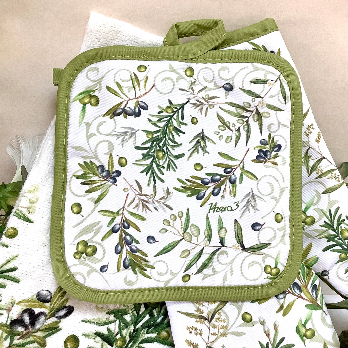 Set gant manique torchon coton modèle A