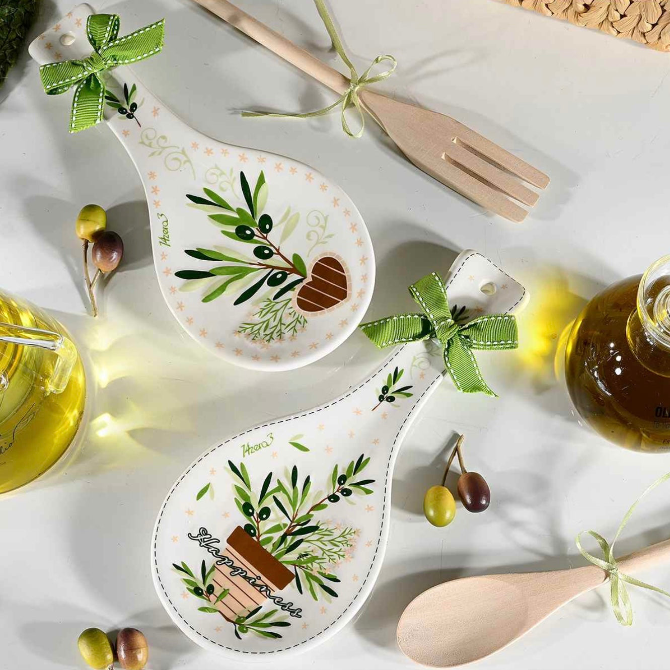 Tablier cuisine repose cuillère céramique thème olive modèle B