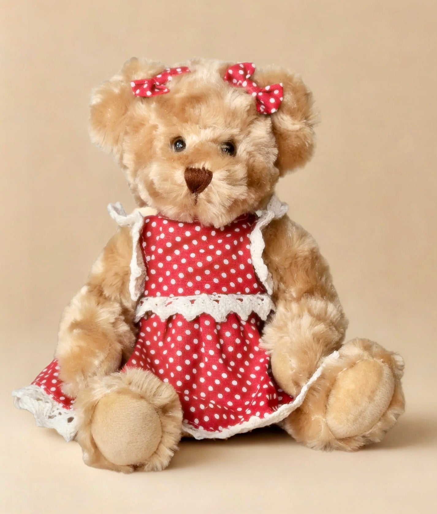 Ours peluche robe rouge a pois la galleria ht 26 cm
