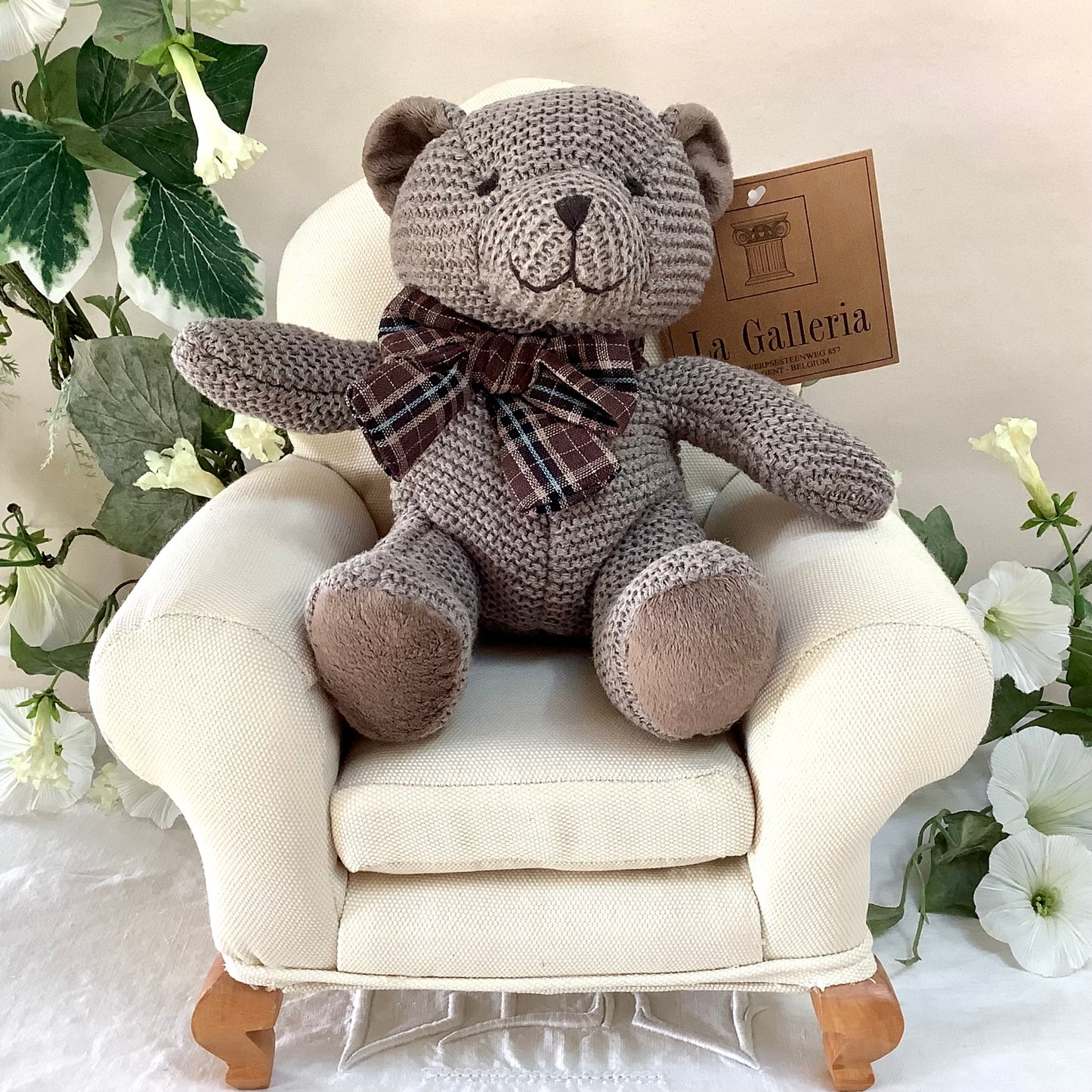 Ours peluche tricot gris la galleria ht 25 cm