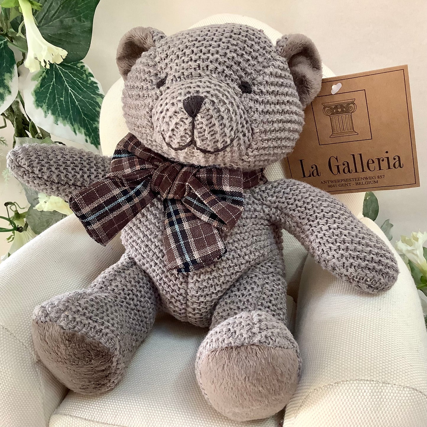 Ours peluche tricot gris la galleria ht 25 cm