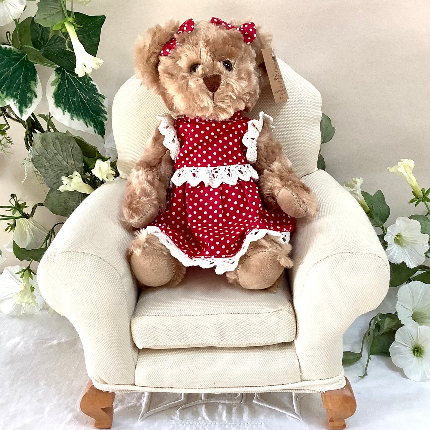 Ours peluche robe rouge a pois la galleria ht 26 cm