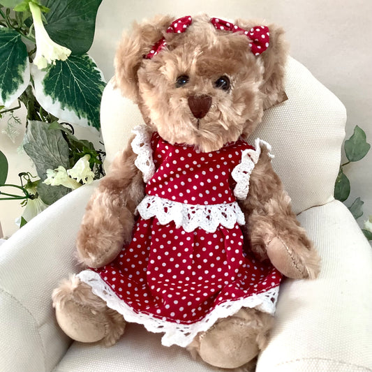 Ours peluche robe rouge a pois la galleria ht 26 cm