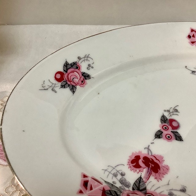 Plat ovale vintage porcelaine art déco roses AV