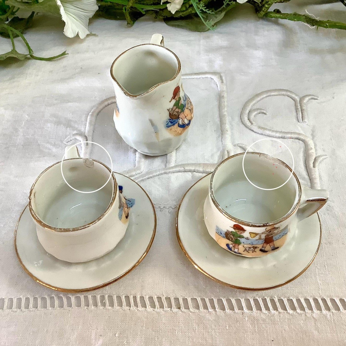  dinette porcelaine vintage enfants à la plage 11 pièces, service café miniature ancien