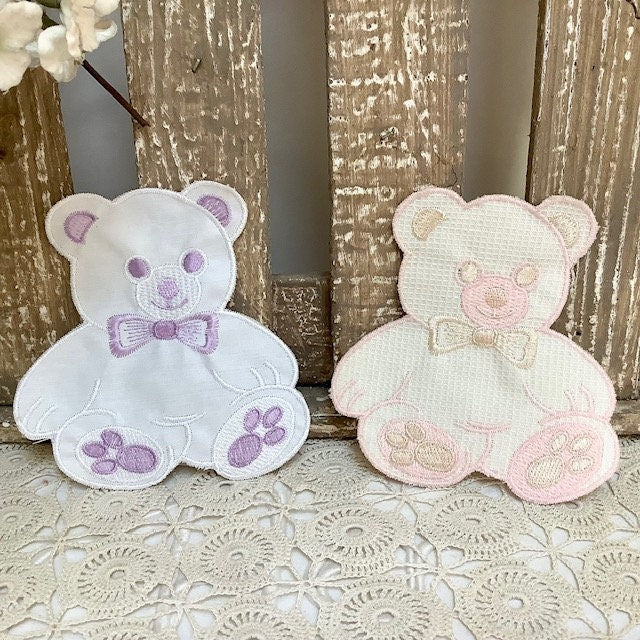 Écussons à coudre oursons rose et mauve vintage