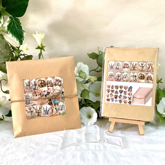 Images animaux mignons  12 cartes + 8 enveloppes + 48 autocollants