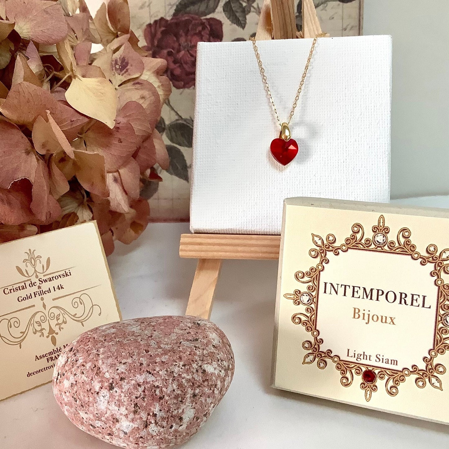 Collier coeur Light siam pendentif cristal Swarovski chaîne Gold Filled plaqué or 14 k